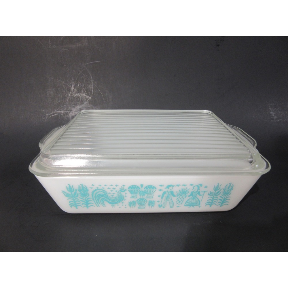 Vtg Pyrex Dish Set White Blue Butterprint Amish 501-503 Refrigerator Rooster - Picture 2 of 16
